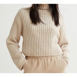 NWT Divided Mock Neck Ribbed Chenille Cropped Sweater - S